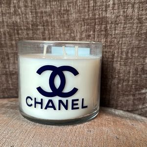 Bath and body eucalyptus + tea stress relief candle with Chanel design